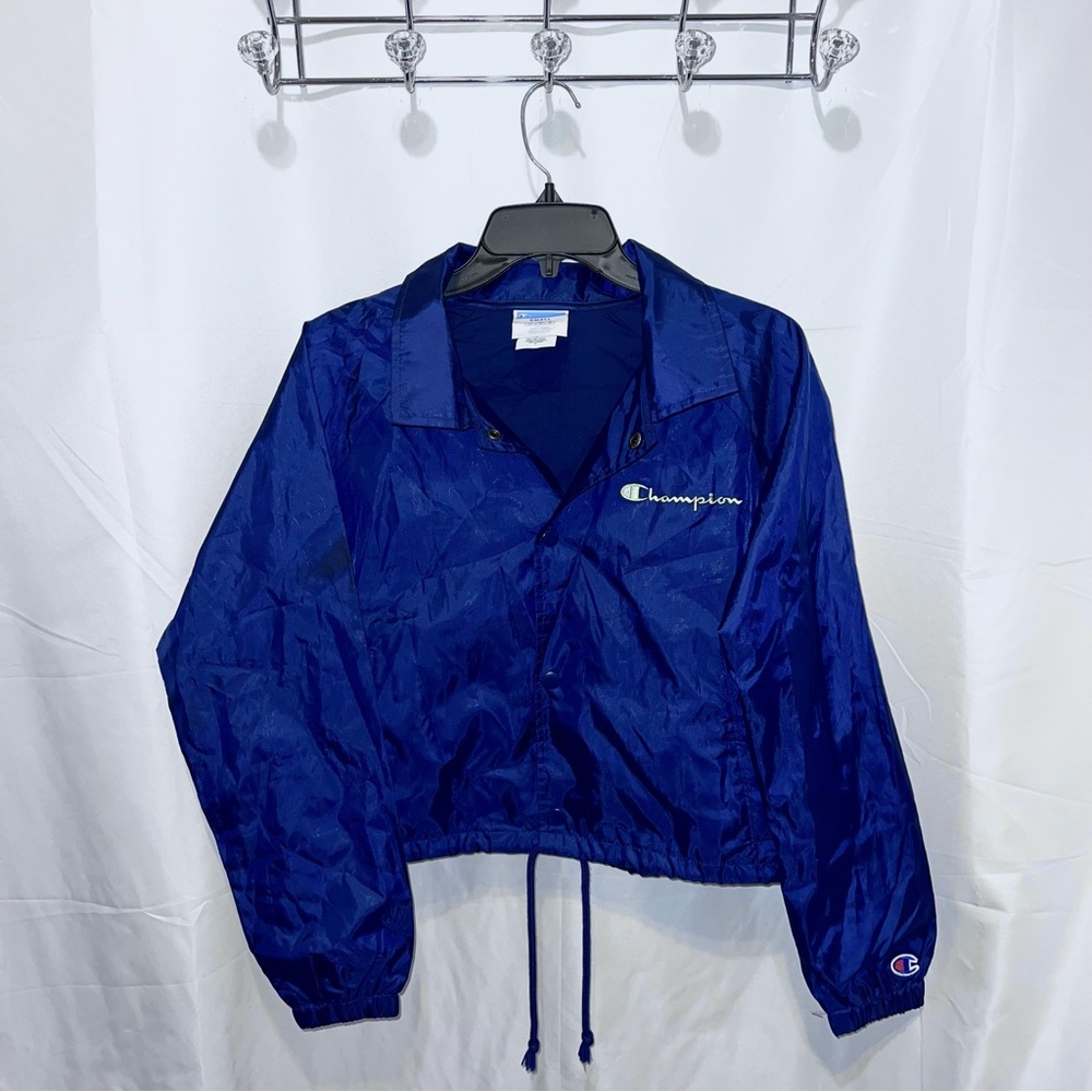 Champion Navy Blue Button Up Coaches Cropped Jacket Multi Logo - Picture 3 of 13